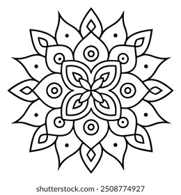 Um design de mehndi abstrato com pequenos motivos florais e de folhas que criam um padrão semelhante a labirinto.