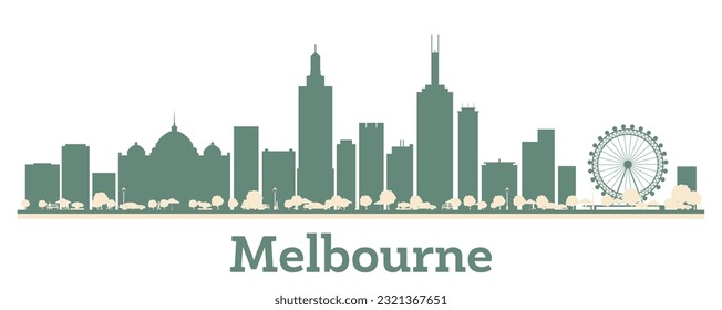 Abstract Melbourne Australia City Skyline with Color Buildings. Vector Illustration. Business Travel and Tourism Concept with Modern Architecture.