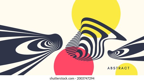 Abstract melted liquid shape. Background made of distorted lines. Pattern with optical illusion. Psychedelic stripes. Vector illustration for brochure, flyer, card, banner or cover.