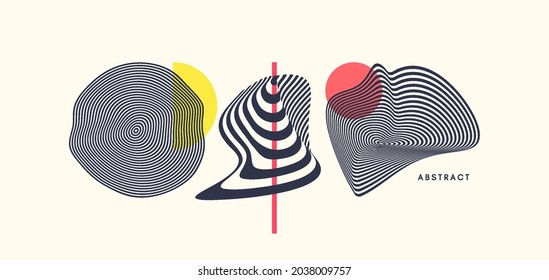 Abstract melted liquid shape. Background made of distorted lines. Pattern with optical illusion. Psychedelic stripes. Vector illustration for brochure, flyer, card, banner or cover.