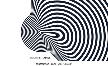 Abstract Melted Liquid Shape. Background Made Of Distorted Lines. Pattern With Optical Illusion. Psychedelic Stripes. Vector Illustration For Brochure, Flyer, Card, Banner Or Cover.