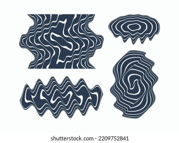 Abstract melted liquid shape. Melting circle made of distorted lines. Psychedelic stripes. Music sound wave. Vector illustration for brochure, flyer, card, banner or cover. 