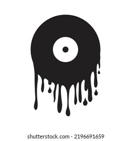 abstract melted vinyl record Big black droplet. liquid vinyl dripping off record seal vector illustration