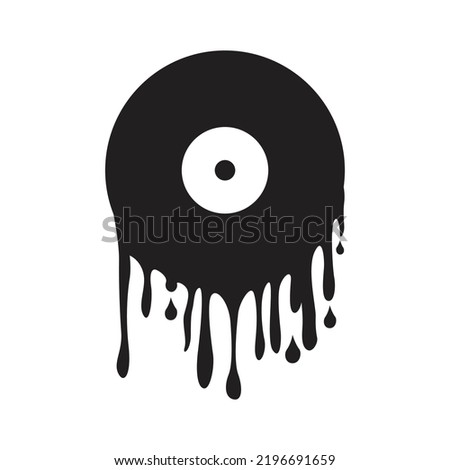 abstract melted vinyl record Big black droplet. liquid vinyl dripping off record seal vector illustration
