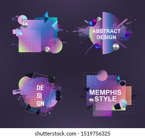 Abstract Memphis Art Forms for design advertising: business cards, invitations, gift cards, flyers and brochures. Stylish graphics with elements of typography abstract shape. Vector