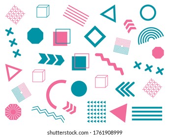 Abstract memphis background. Geometric elements pattern. Design and style of 80s, 90s. Trendy graphic shapes. Retro texture with lines, triangles, circles. Modern fashion ornament. Hipster art. Vector