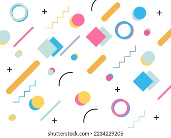 Abstract memphis background. Pattern isolated on a white background. Colorful pattern from geometric shapes in Memphis 80s-90s style. Cartoon background or kids elements.