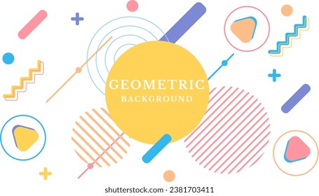 Abstract memphis background. Retro pattern from geometric shapes in Memphis 80s-90s style with headline. Various shapes isolated on a white background. Vector illustration.