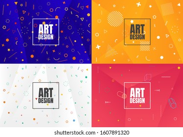 Abstract Memphis background set.  Design club card, voucher, special sale banner, event invitation, flyer, website template. Flat concept. Fashion 80s-90s. Retro funky graphic. Vintage geometric print