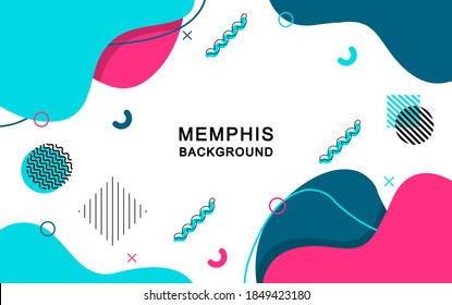 Abstract memphis background. Vibrant background with geometric elements. Dynamic fluid shapes. Colorful poster, banner.