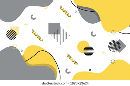 Abstract memphis background. Vibrant background with geometric elements. Dynamic fluid shapes. Colorful poster, banner.