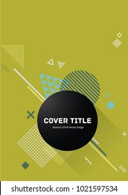 Abstract memphis design placard vector with white and green shapes on dark background. Cool memphis tile placard page. Front page background for school notebook, dairy or notepad.