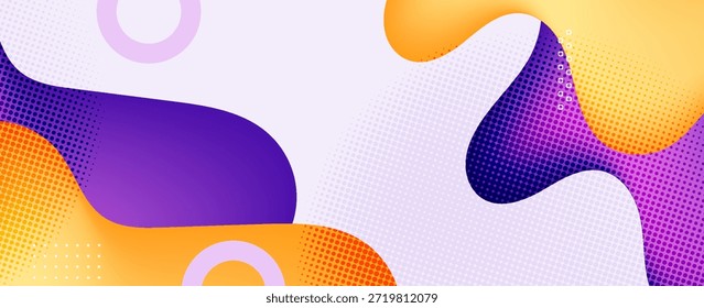 Fondo Abstractas de Formas fluidas de Memphis con patrón de semitonos. Traje para el Anuncio, el Web, el folleto, el panfleto y la presentación