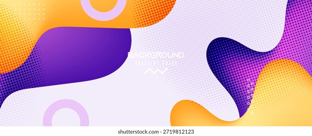 Fondo Abstractas de Formas fluidas de Memphis con patrón de semitonos. Diseño de moda creativo moderno en Ilustración vectorial