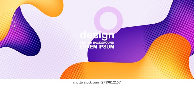 Fondo Abstractas de Formas fluidas de Memphis con patrón de semitonos. Diseño moderno de moda en Ilustración vectorial