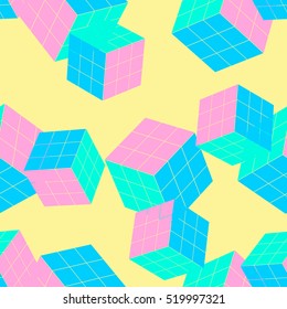 Abstract memphis geometric seamless pattern with cubes. Trend layout, art print.
