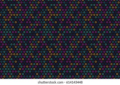Abstract Memphis Hexagonal Seamless Pattern. 80's-90's Style Dark Background. Trendy Fashion Memphis Style Colorful Geometric Design. Vector Illustration