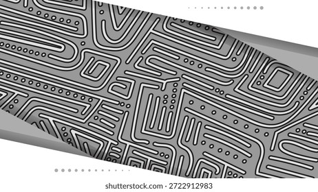 Fondo Abstractas del patrón del laberinto de los circuitos de las Formas de los puntos de las líneas de Memphis. Ilustración vectorial