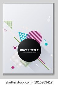 Abstract memphis neo vector with white, cyan, green and red geometrical shapes. Minimalistic front page texture. Colorful memphis neo style illustration for journalistic purpose.