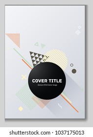 Abstract memphis neo vector with white, peach orange, beige yellow, jade and khaki geometrical shapes. Minimalistic front page theme. Colorful memphis neo style background for journalistic purpose.
