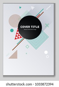 Abstract memphis notepad cover background. Cool memphis tile front page with white, red, brown and sea wave green geometrical shapes. Memphis notepad cover backdrop for journalistic purpose.