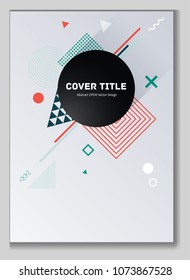 Abstract memphis notepad cover pattern. Cool memphis template front page with white and geometrical shapes. Memphis notepad cover design for college purpose.