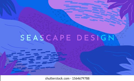 Abstract Memphis pattern background. Vector flat illustration. Cartoon background. Cool bright wallpaper. 
Landing page template. Web concept. Fluid and liquid design with dots and leaves. Blue color