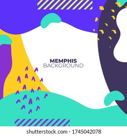 Abstract Memphis pattern background. Vector overlay geometric design of trendy color yellow,purple,blue stylebstract geometric elements in design cards perfect with 