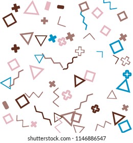 Abstract Memphis Pattern with Color Elements on White Background.