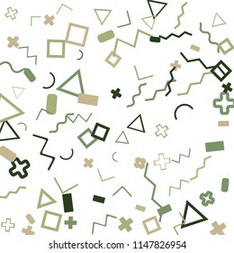 Abstract Memphis Pattern with Color Elements on White Background.