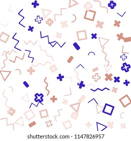 Abstract Memphis Pattern with Color Elements on White Background.