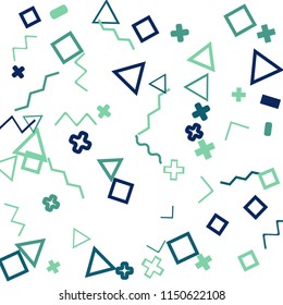 Abstract Memphis Pattern with Color Elements on White Background.