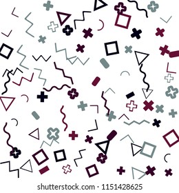 Abstract Memphis Pattern with Color Elements on White Background.