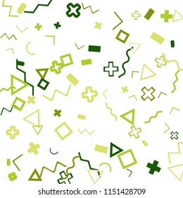 Abstract Memphis Pattern with Color Elements on White Background.