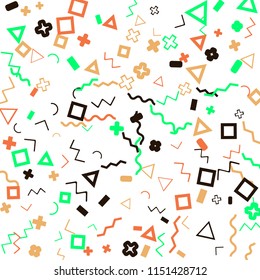 Abstract Memphis Pattern with Color Elements on White Background.