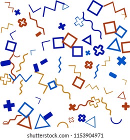 Abstract Memphis Pattern with Color Elements on White Background.
