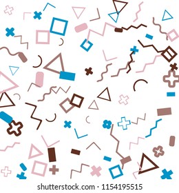 Abstract Memphis Pattern with Color Elements on White Background.
