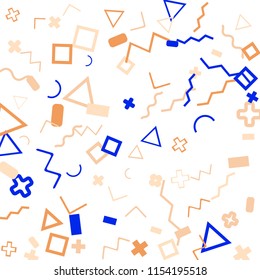 Abstract Memphis Pattern with Color Elements on White Background.