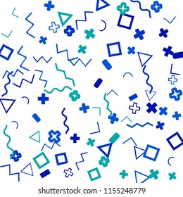 Abstract Memphis Pattern with Color Elements on White Background.