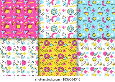 Abstract Memphis Pattern Set Background, Colorful Minimal Shape Design Pattern