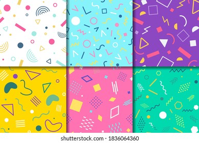 Abstract Memphis Pattern Set Background, Colorful Minimal Shape Design Pattern