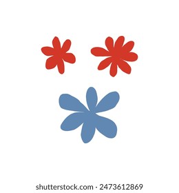 Abstract Memphis plants. Uneven lines, dots and spirals, colored spots. elements for design.