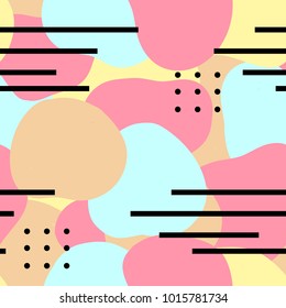 Abstract Memphis seamless pattern. Colorful background with circles and lines for print, textile, wallpaper, decor.