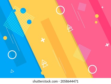 Resumen de fondo estilo Memphis, azul, amarillo, rosa