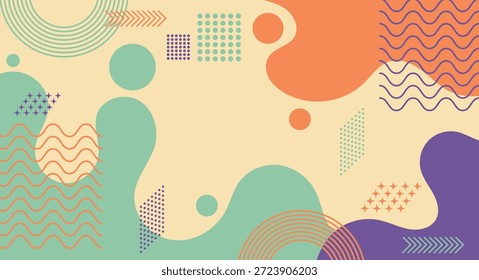 Fondo Abstractas del estilo de Memphis con las Formas orgánicas, los Colores pastel, los Elementos geométricos y el diseño moderno juguetón del patrón.
