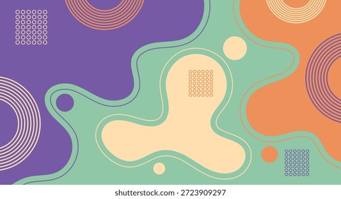 Resumo Memphis Estilo Fundo com bolhas orgânicas, padrões geométricos e paleta de cores pastel, Design decorativo moderno.

