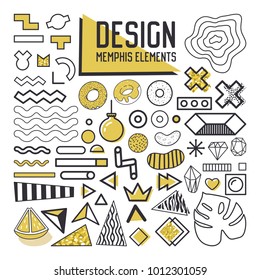 Abstract Memphis Style Design Elements Set. Geometric Shapes Collection for Patterns, Backgrounds, Brochure, Poster, Flyer, Cover. Vector illustration