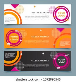 Abstract memphis style horizontal banners template vector