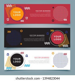 Abstract memphis style horizontal banners template vector