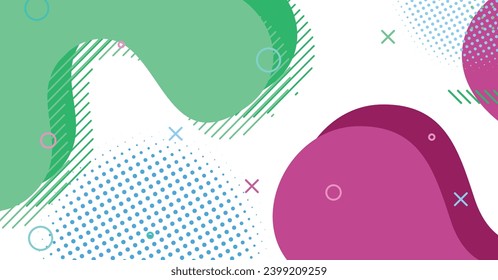 Abstract memphis style liquid wave with colorful background. Fluid wavy shapes design